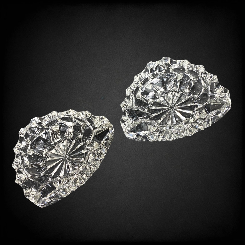 Italian Glass Ashtray Set of 2 Geometric Crystal Look Catchall Pair 1970s